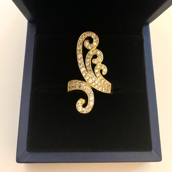 Stunning Yellow Gold Plated (Silver) Cocktail Ring with Sparkling CZ Stones - Picture 3 of 3